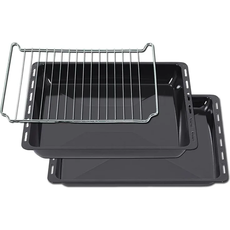 ICQN Backblech 455 x 375 mm Set, 30 und 60 mm Extra Tiefe mit Gitter, Emailliert, (Set, 3-St, 455x30 und 455x60 mm set mit Backofenrost), Passend für Bosch, Siemens, Neff, Constructa, Flavel, Fettpfanne
