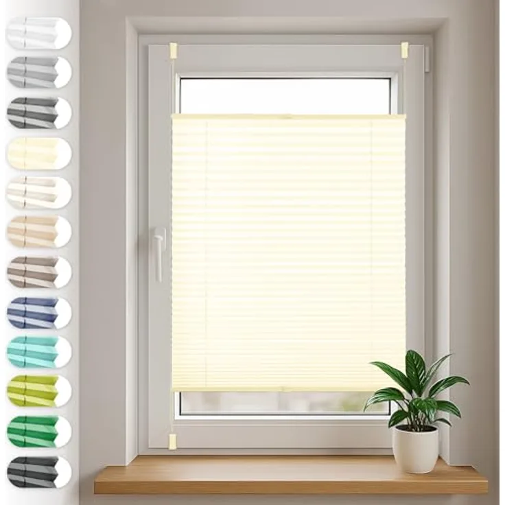 Sonello Plissee Klemmfix Faltrollo ohne Bohren, 65cm x 160cm, creme, blickdicht, Sichtschutz, Sonnenschutz, individuell regulierbar