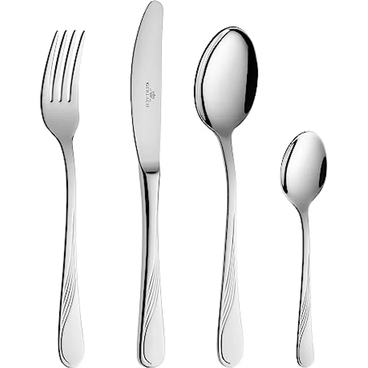 Mondex Celesita Besteckset, Silber, 24-teiliges Set mit Tafelmessern, Gabeln, Löffeln und Teelöffeln, elegantes Design mit feinen Ornamenten