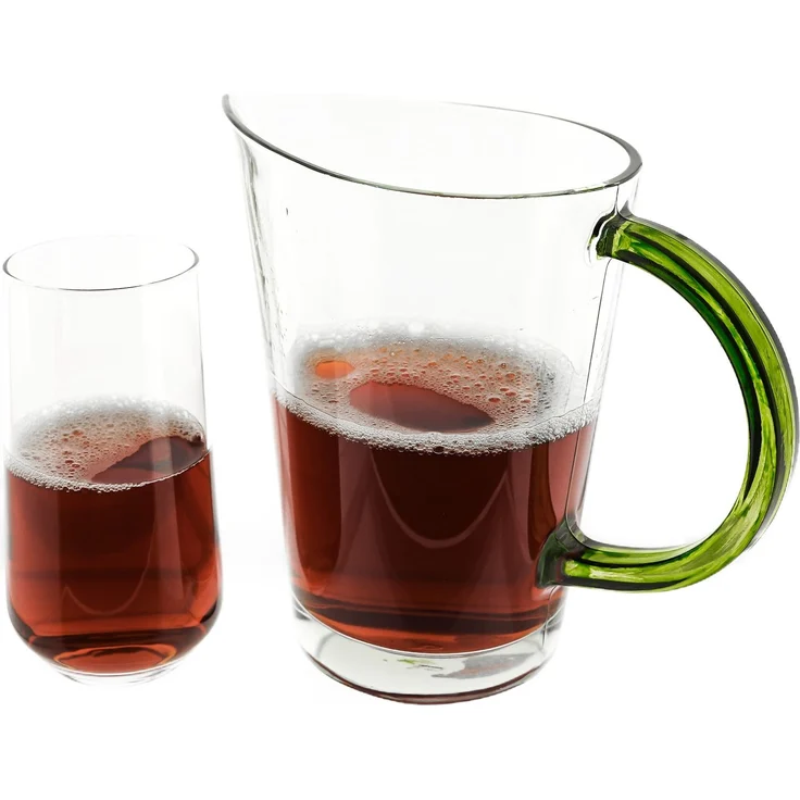 Karaffe mit Griff aus Glas, 1,3 Liter, 20x16 cm Transparent Glaskaraffe Grün – Bild 2