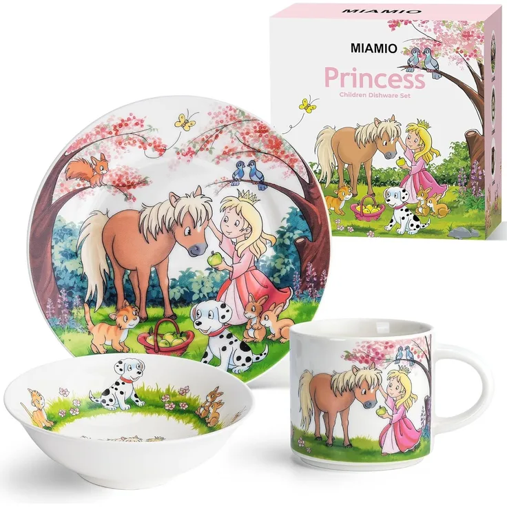 MiaMio Kindergeschirr-Set 3er-Set Kindergeschirr/Porzellan inkl. Teller, Schüssel und Tasse Prin (3-tlg), 1 Personen, Porzellan