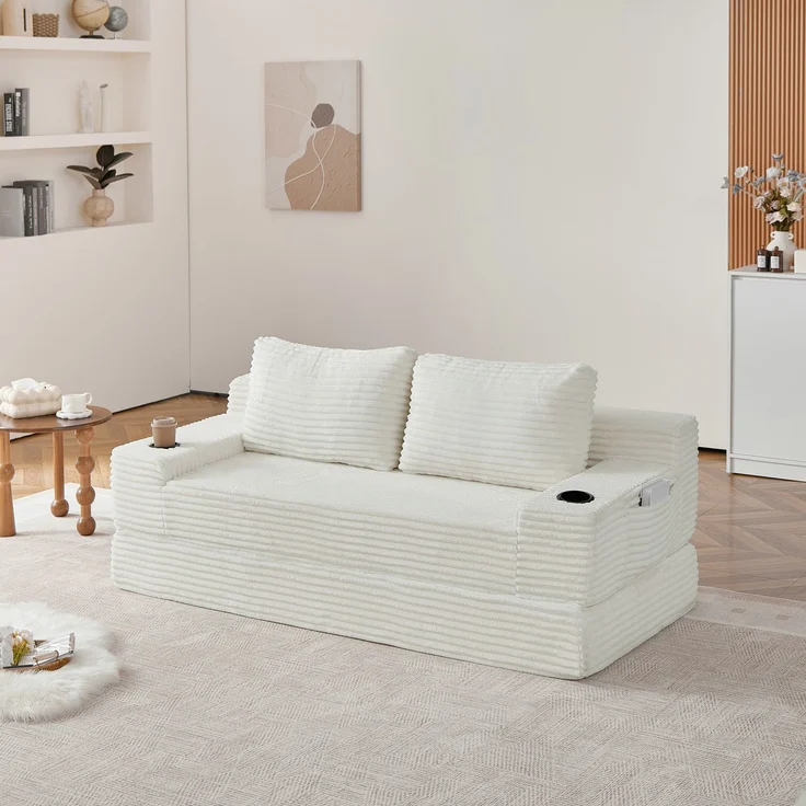 ZUBALIYA Sofa mit LED - Beleuchtung, mit Stauraum, mit Cordbezug, mit breiten Armlehnen, ohne aufwendige Montage – Bild 11