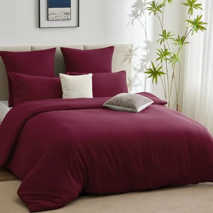 WAVVE Bettwäsche 240x260 3 teilig Weinrot Rot - Bettbezug 260x240 Set mit Kissenbezüge 65x65 cm, Bettwäsche-Sets 260x240 aus Mikrofaser mit Reißverschluss Weich und Bügelfrei – Bild 3