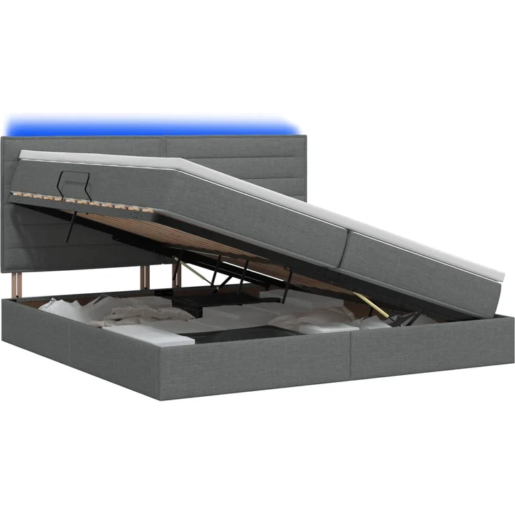 vidaXL LED-Speicherbett mit Matratze Dunkelgrau 200 x 200 cm Stoff 3459904 – Bild 2