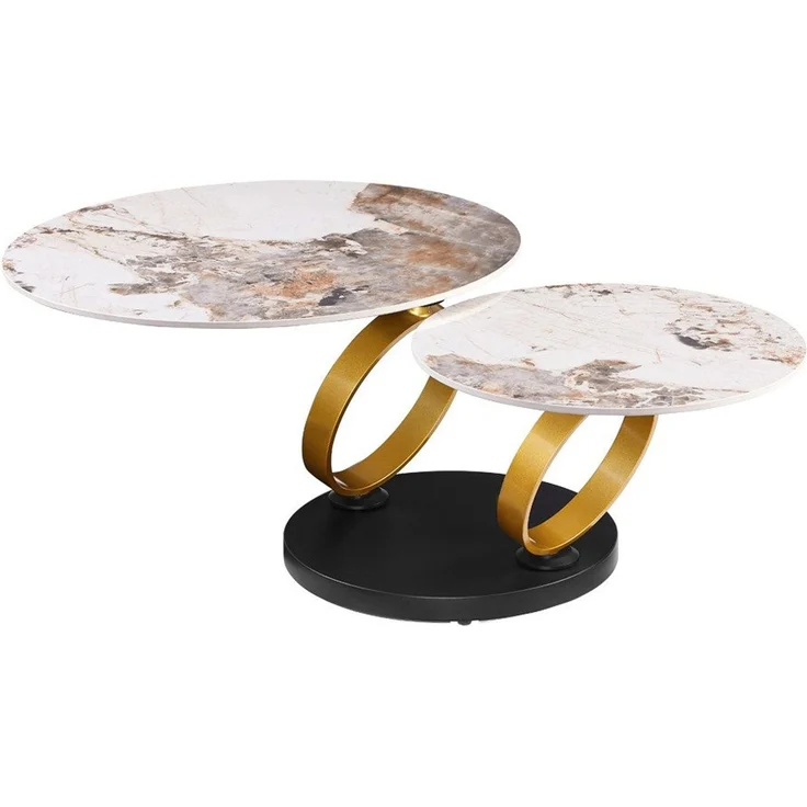 riess-ambiente Couchtisch DANCING RINGS 80cm weiß/braun - Keramik, Naturstein, rund, drehbar (Einzelartikel, 1-St), Ausgefallener Beistelltisch - ideal für moderne Wohn- und Schlafzimmer – Bild 1