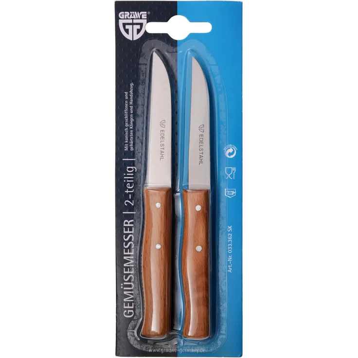Gräwe Gemüsemesser, 2 Stk, Edelstahl/Holzgriff, gerade, Klingenlänge 8 cm