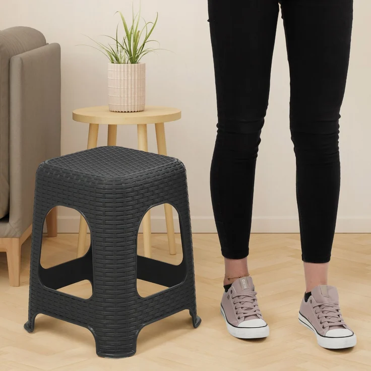 KADAX Hocker Küchenhocker Rattan Anthrazit 2 Stk – Bild 4