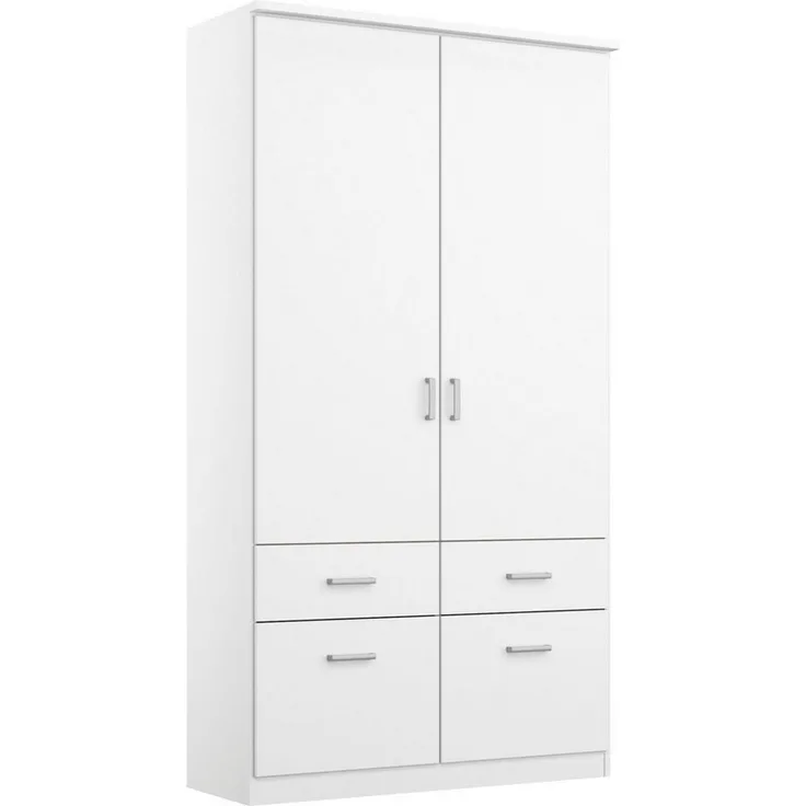 Rauch Möbel 'Bremen' 2-türiger Drehtürenschrank mit 4 Schubladen, 1 Kleiderstange, 2 Einlegeböden, weiß, 91 x 199 x 58 cm