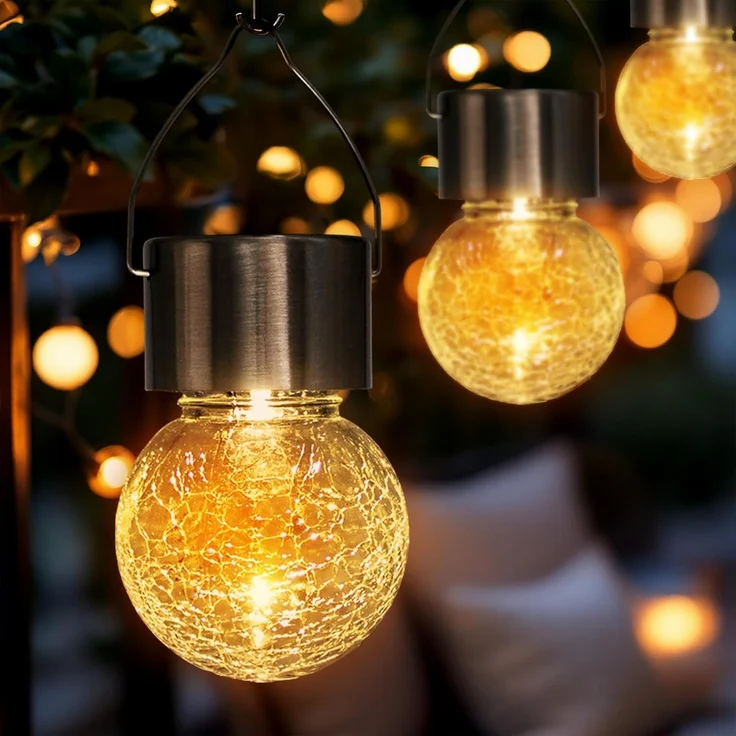 Spetebo LED Solarleuchte Solarleuchten in Bruchglas Optik, Ein-/Ausschalter, LED, warm weiß, Gartenbeleutung Hängekugeln Gartendeko – Bild 6