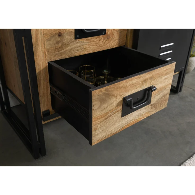 Wohnzimmerschrank Mango 105x45x195 natur klar lackiert / Metall schwarz BLACKBURN #104 – Bild 5