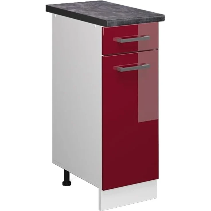 Vicco Küchenunterschrank R-Line, Bordeaux Hochglanz/Weiß, 30 cm, AP Anthrazit