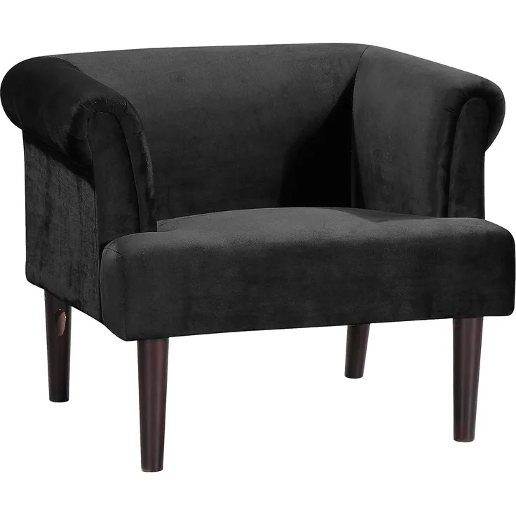 Atlantic Home Collection Charlie Sessel, Armlehnenstuhl mit Massivholzfüßen, Samt, Schwarz, 74 x 86 x 70