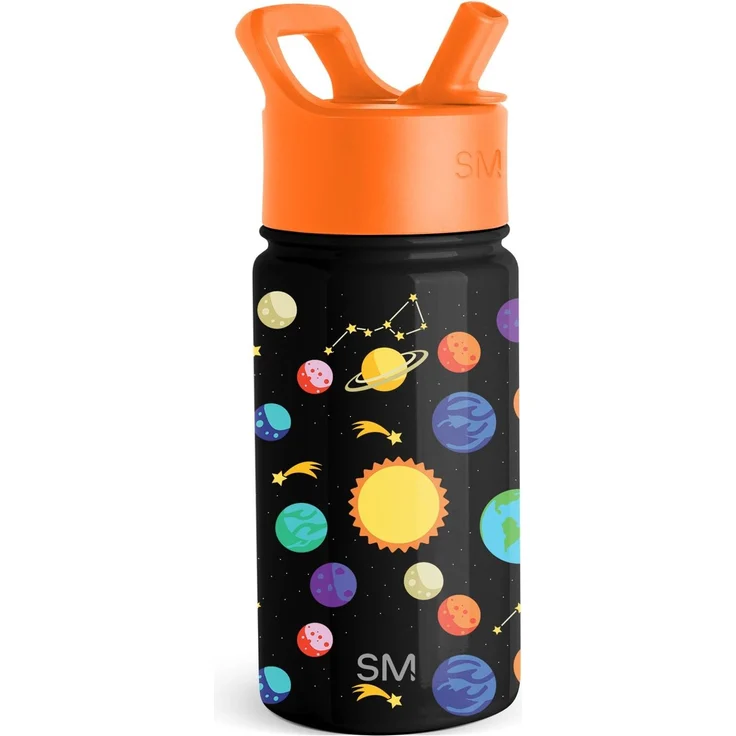 Simple Modern Trinkflasche Kinder mit Strohhalm | Sport Isolierte Edelstahl-Kindertrinkflasche für Kleinkinder Jungen und Mädchen | Summit | 415ml | Solar System