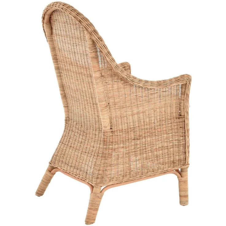 Krines Home Esszimmersessel Korbstuhl mit hoher Rückenlehne und Armlehne Armlehnstuhl Natur Rattan, Sessel gerader Rücken mit Kissen – Bild 3
