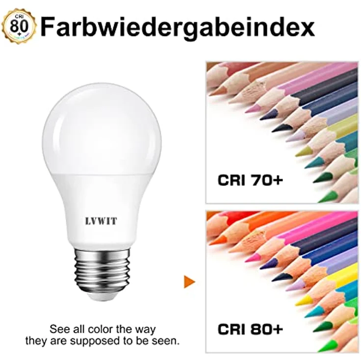 LVWIT 8W E27 LED Glühbirne 4000K Neutralweiß, Ersatz für 60W Glühlampe, ultrahell 806 lm, matt (6er Pack) – Bild 5