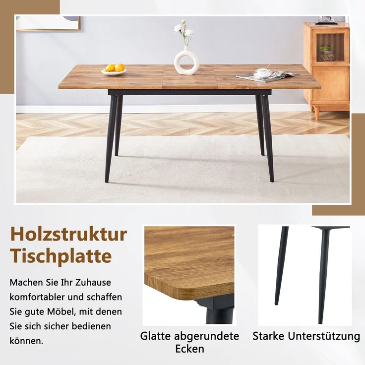 EINHOM Rechteckiger Esstisch 190.5 cm/150 cm, Holzoptik, Metallbeine, Küchentisch für 6–8 Personen, Modern Industrial, 150 × 80 × 76.2 cm – Bild 4