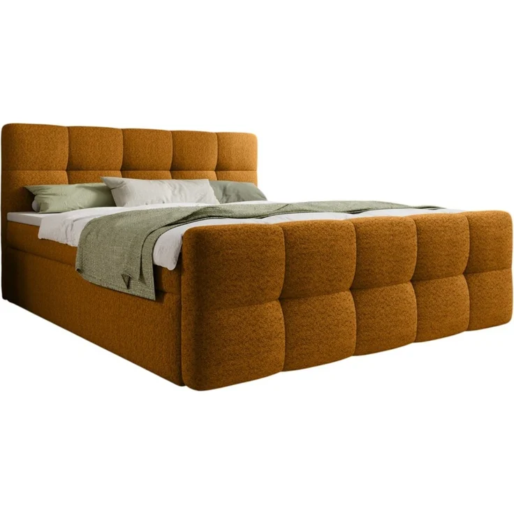 thematys Boxbett mit Bettkasten 140x200cm, mit Bonnellfederkernmatratze H3, Bouclé/Velours, mit Stauraum, mit 3 cm Topper, Inca Gold (Arena 10), Art.-Nr. S04GH0RGSWI – Bild 4