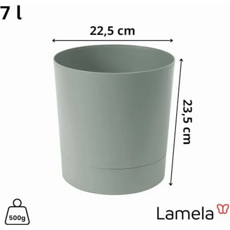 LAMELA Pflanzgefäß mit integriertem Untersetzer, Breite 22,5 cm – 7L – Grüner Blumentopf für Innen & Außen – Wetterfest & Pflegeleicht, Graugrün – Bild 2