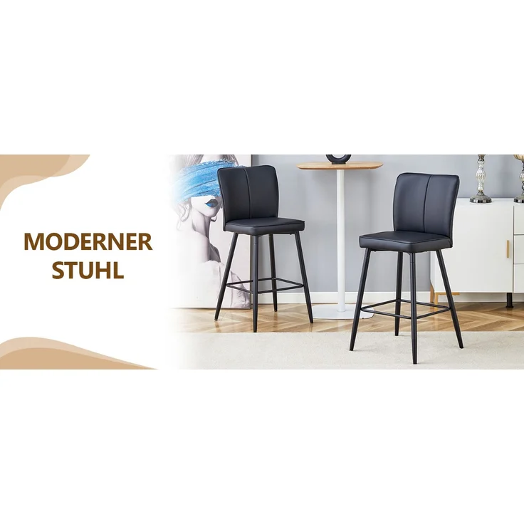 101 cm hohes 2-teiliges Set Barhocker aus schwarzem PU-Material: Ergonomische Rückenlehne, komfortabel und stilvoll.--Schwarz--44x44x101cm--YOUDENOVA – Bild 10