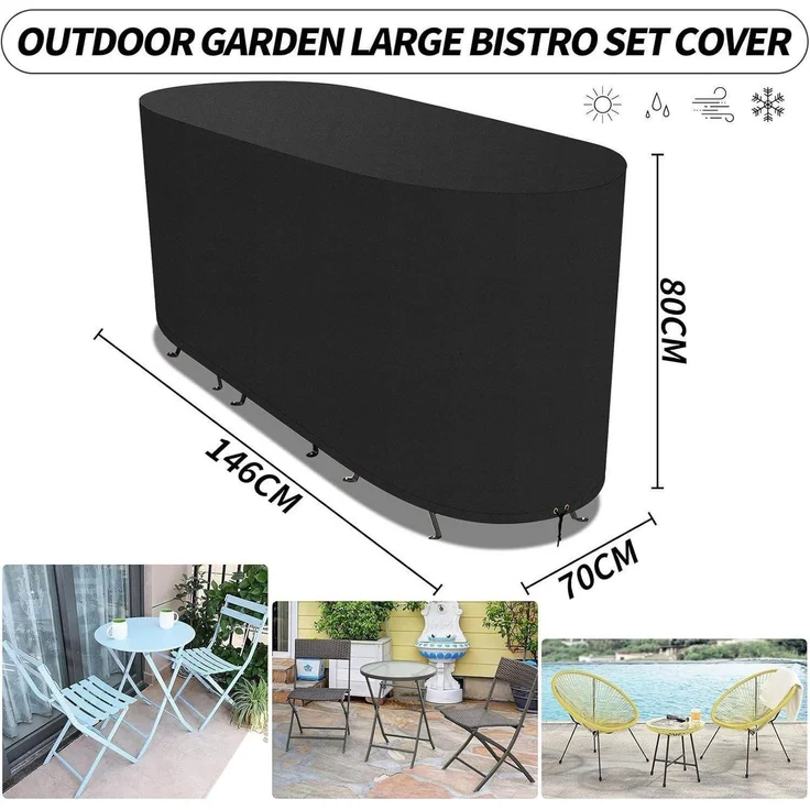 Großes Bistro Set Abdeckung wasserdicht UV-geschützt 420D Oxford Stoff Schwarz – Bild 2