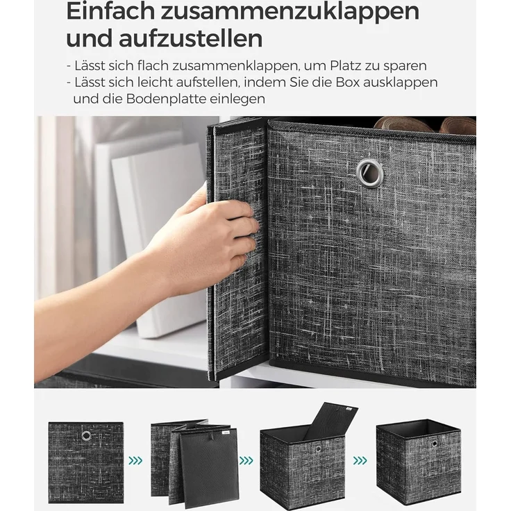 SONGMICS Aufbewahrungsbox, 6er Set, Ordnungsboxen aus Vliesstoff mit Griff, Boxen Aufbewahrung, 33 x 33 x 33 cm, Organizer Box, für Würfelregal, Faltbox, Kleideraufbewahrung, schwarz meliert RFBDE033B01V1 – Bild 5