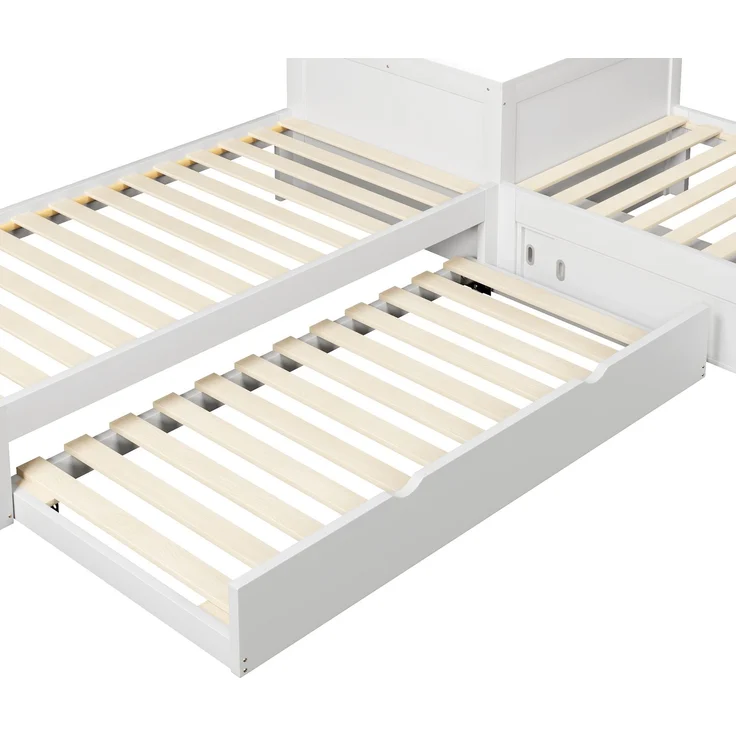 ZUBALIYA Holzbett 90 x 200 cm – Ausziehbett, Stauraum mit Schiebetüren, LED-Beleuchtung, MDF, Kiefer, Weiß – Bild 14