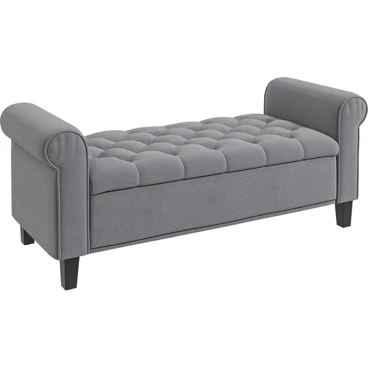 HOMCOM Polsterbank Flurbank, mit Stauraum, in Samtoptik, 126 x 48,5 x 47 cm (Bettbank, 1-St, Sitzbank), für Schlafzimmer, Grau
