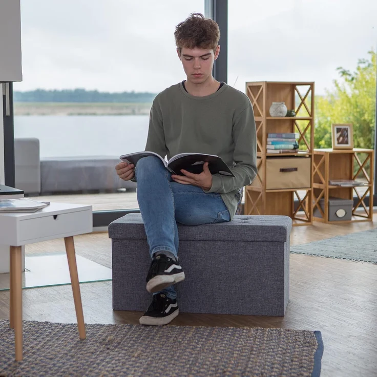 Relaxdays Faltbare Sitzbank Leinen – Bild 2