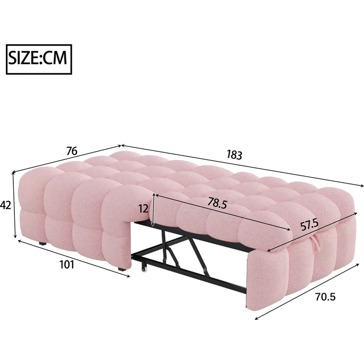ZUBALIYA Schlafsofa, Bouclé-Bezug, Ausziehbett, Rosa – Bild 7