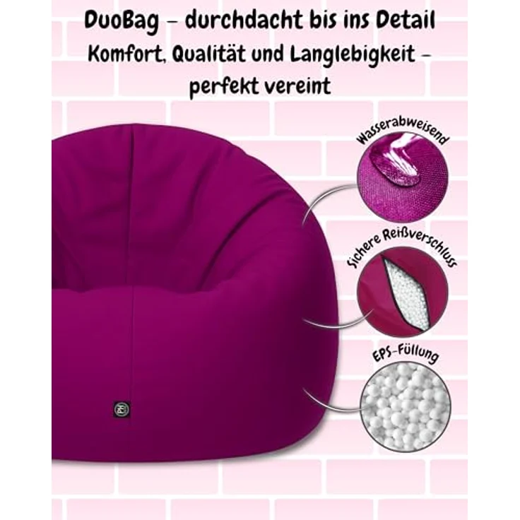 PATCH HOME 2-in-1 Sitzsack Sessel - Gaming Bean Bag mit Reißverschluss - Bereits befüllt, Ergonomisch & Robust für Kinder & Erwachsene - Indoor & Outdoor, Wetterfest (Himbeere, 155cm) – Bild 6