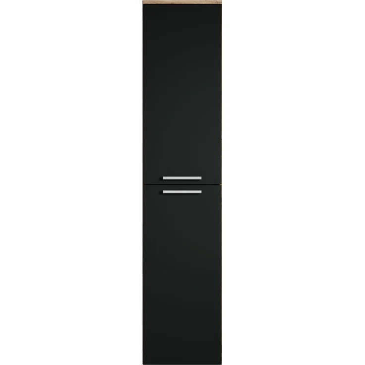 Badezimmerschrank Venus 30 x 30 x 160 cm - Eiche Kastanie mit mat Schwarz - hoher Hängeschrank mit 2 Türen – Bild 3