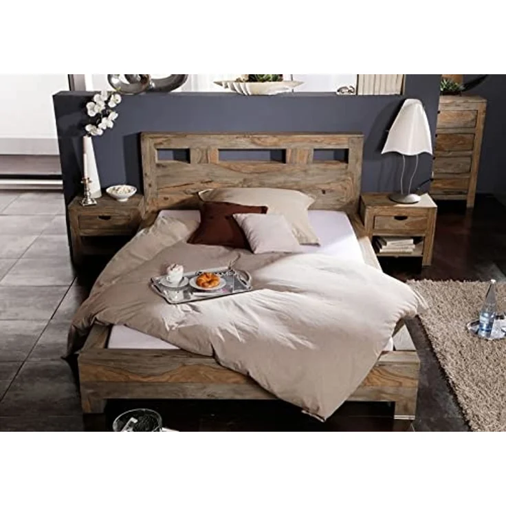 Bett Sheesham 200 x 200 x 90 grau geölt NATURE GREY #204 – Bild 2