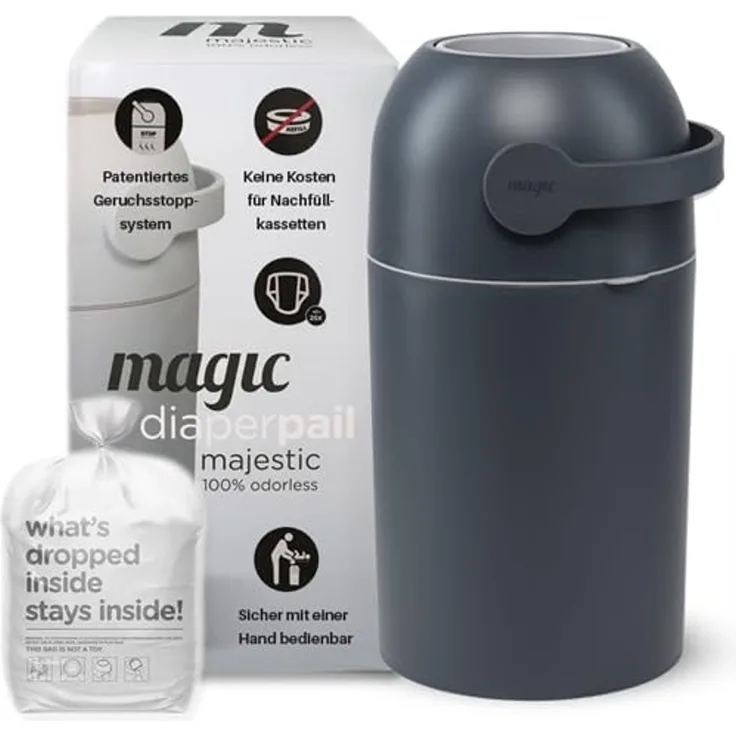 Set Magic Windeleimer Majestic & Windel Blaubär | Diaper Keeper mit Geruchsstop-System | bis zu 15 Windeln | keine Nachfüllkassetten nötig | Mülleimer für Baby Windeln | Einhandbedienung