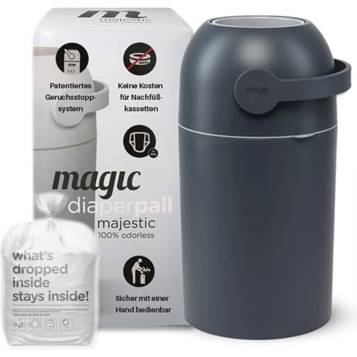 Set Magic Windeleimer Majestic & Windel Blaubär | Diaper Keeper mit Geruchsstop-System | bis zu 15 Windeln | keine Nachfüllkassetten nötig | Mülleimer für Baby Windeln | Einhandbedienung – Bild 1