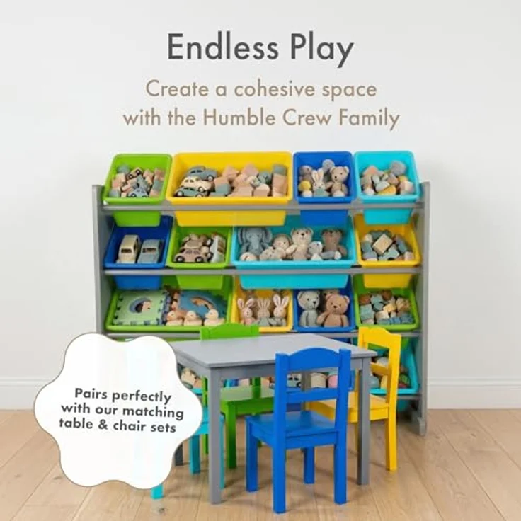 Humble Crew buntes Kinderregal, Grau/Blau/Grün/Gelb! 16 Boxen für Spielzeug, ideal für Kinderzimmer. Fröhliche Ordnung schaffen! – Bild 9