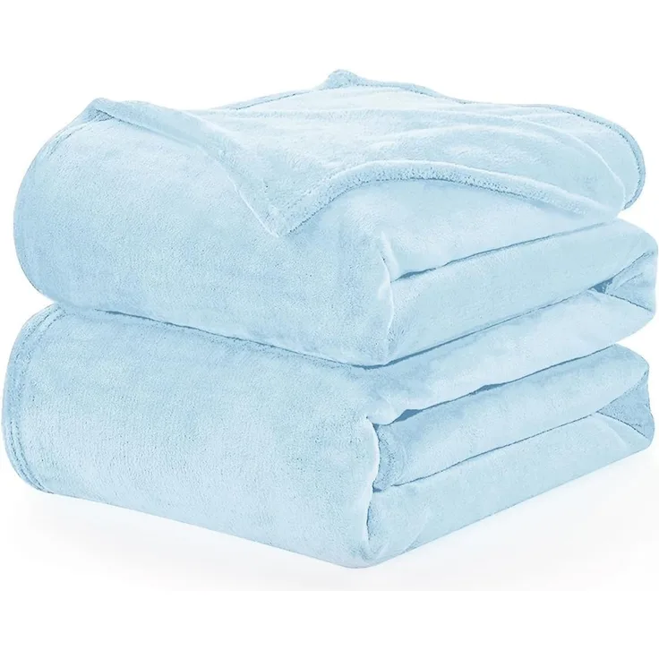 WAVVE Weiche und warme Flanelldecke für Bett 180 cm und Sofadecke, extra groß, 270x230 cm, Hellblau