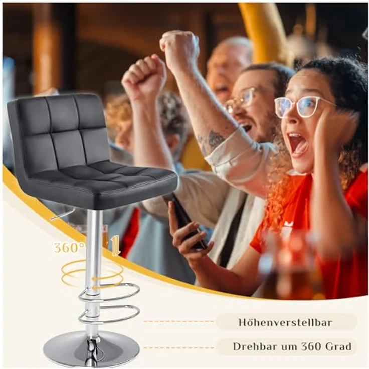 Sweetcrispy Barhocker 2er Set,PU-Leder Gepolsterter Barstuhl,Bistrohocker mit Lehne Fußstütze,360°Höhenverstellbar Drehbar Küchenhocker Designer Hocker,Tresenhocker für Bar,Schwarz – Bild 7
