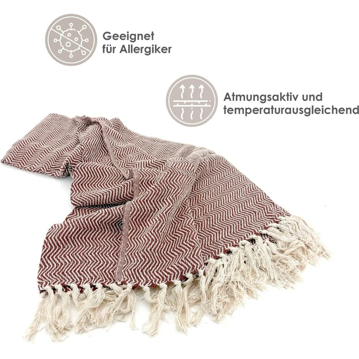 Wohndecke Strick Kuscheldecke Wolldecke Sofadecke 180x130 cm, heimtexland, Fransen Strickdecke Boho I 100% BW I weich, warm, natürlich – Bild 3