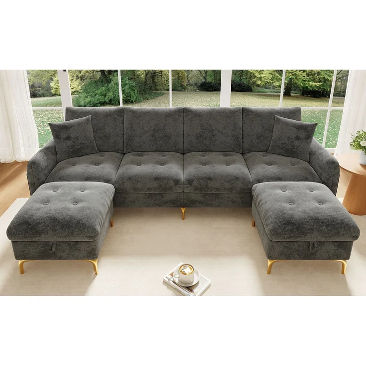 ZUBALIYA SchlafSofa mit Stauraum, mit Chenille - Bezug, mit Samtbezug, mit Knopfheftung, mit breiten Armlehnen, Grau – Bild 20