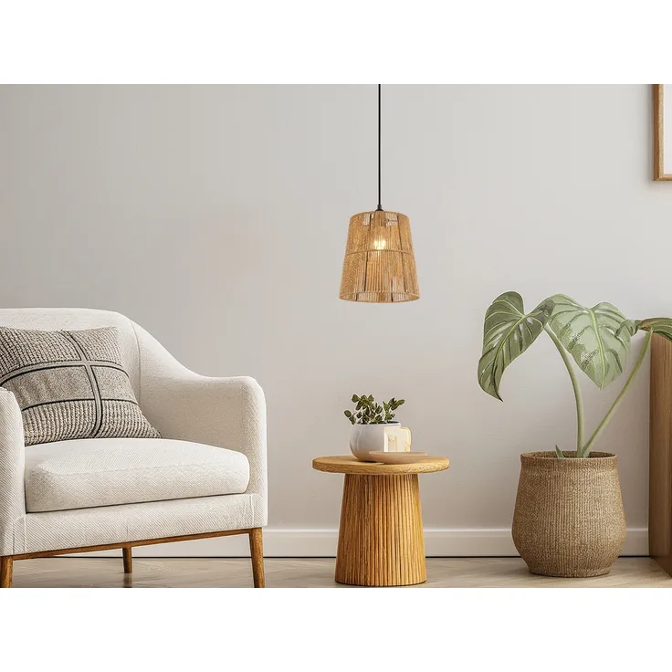 Kleine LED Pendelleuchte 1-flammig mit Lampenschirm aus Papiergarn, Ø 24cm