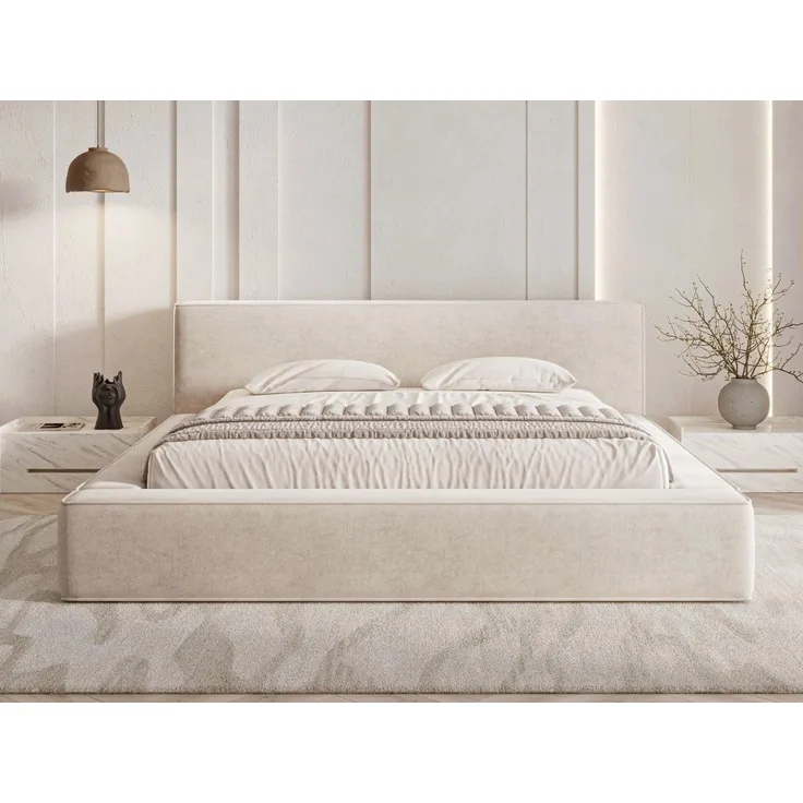 GrainGold Polsterbett mit Bettkästen MALI, Modern Bett mit Kopfteil - 140x200 cm, Beige (1x Bett)