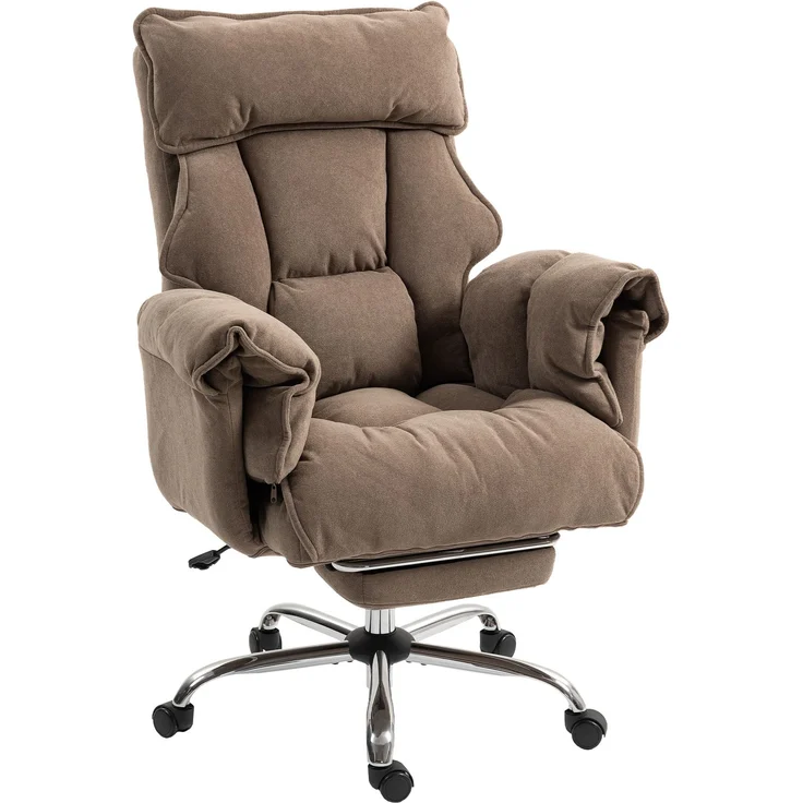 MELAYR, Ergonomischer Bürostuhl, neigbare Rückenlehne, Fußstütze, weicher Stoff, Hellbraun, 80 x 80 x 114 cm, Braun – Bild 1