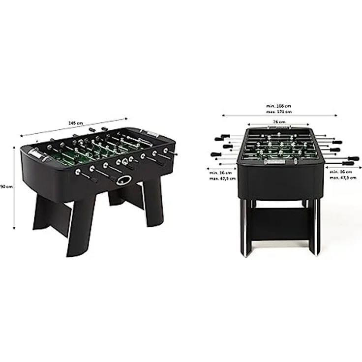 Kare Design Kicker Style schwarz/silber, Kickertisch, Fußballtisch, kugelgelagert, inkl. 4 Bälle, Figuren austauschbar, Fußballkicker, 90 x 125 x 145 cm (H/B/T) – Bild 3