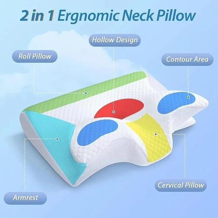 YaLiva_Decor® Nackenkissen 2 Stück, ergonomisch, orthopädisches Kissen gegen Nackenschmerzen & Memory Foam, Grau, 62 x 34 x 12 cm – Bild 2