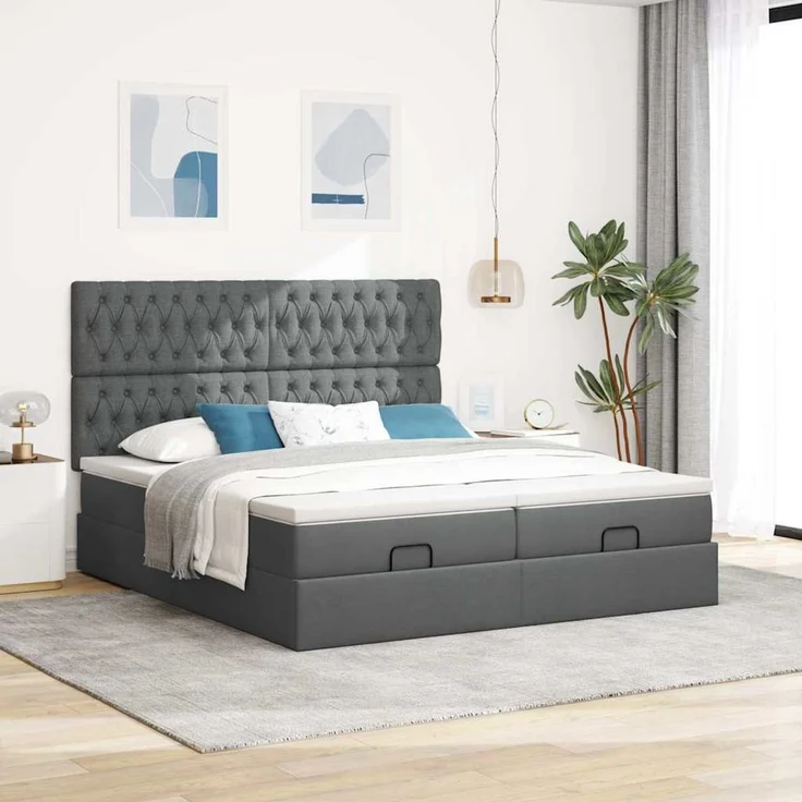 vidaXL Ottoman-Bett mit Matratzen Dunkelgrau 200x200 cm Stoff 3313721 – Bild 3