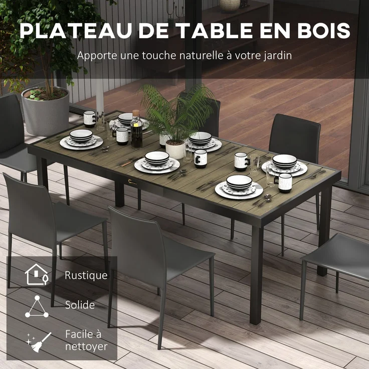 Rechteckiger Gartentisch für 8 Personen aus Aluminium, Esstisch für den Außenbereich mit PE-Lattenplatte – Bild 6