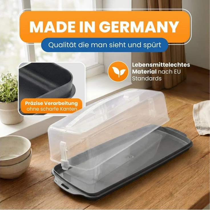EUROHOME Kuchentransportbox Kuchencontainer - Transportbox für Kastenkuchen mit Tragegriff, Kunststoff, (1-tlg, Kuchenhaube 43 x 18 x 15 cm), Tortenglocke für Königskuchen aus Kunststoff – Bild 2