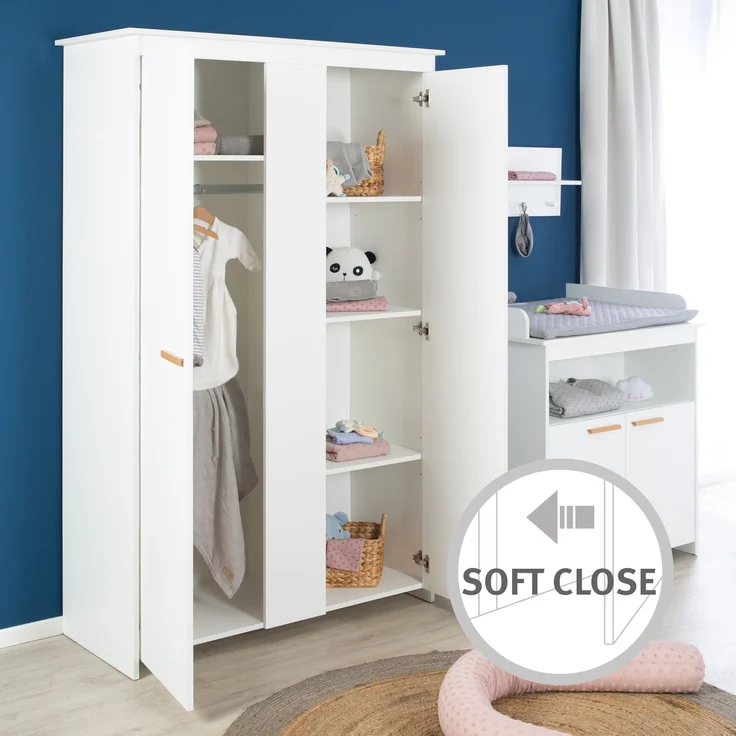 roba Kleiderschrank 'Anton' 2-türig - Holzgriffe aus Buche - Schrank für Baby- & Kinderzimmer - Weiß – Bild 11