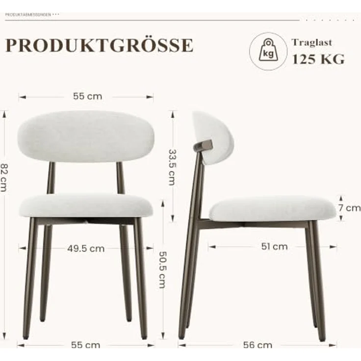 MALOL Esszimmerstühle 2er Set, Gepolsterte Stühle Esszimmer, Küchenstühle, Esstisch Stühle mit geschwungener Rückenlehne & Metallfüßen, moderne Stoffstühle für Küche, Wohnzimmer und Gastronomie, Beige – Bild 2