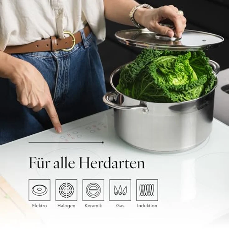 FLORINA Edelstahl Topf 6 l 24 cm Durchmesser I Energiesparender Kochtopf FALCON I Topf mit Glasdeckel und Messskala I 3-lagiger Boden gleichmäßige Wärmeverteilung I Ideal für alle Herdarten – Bild 5